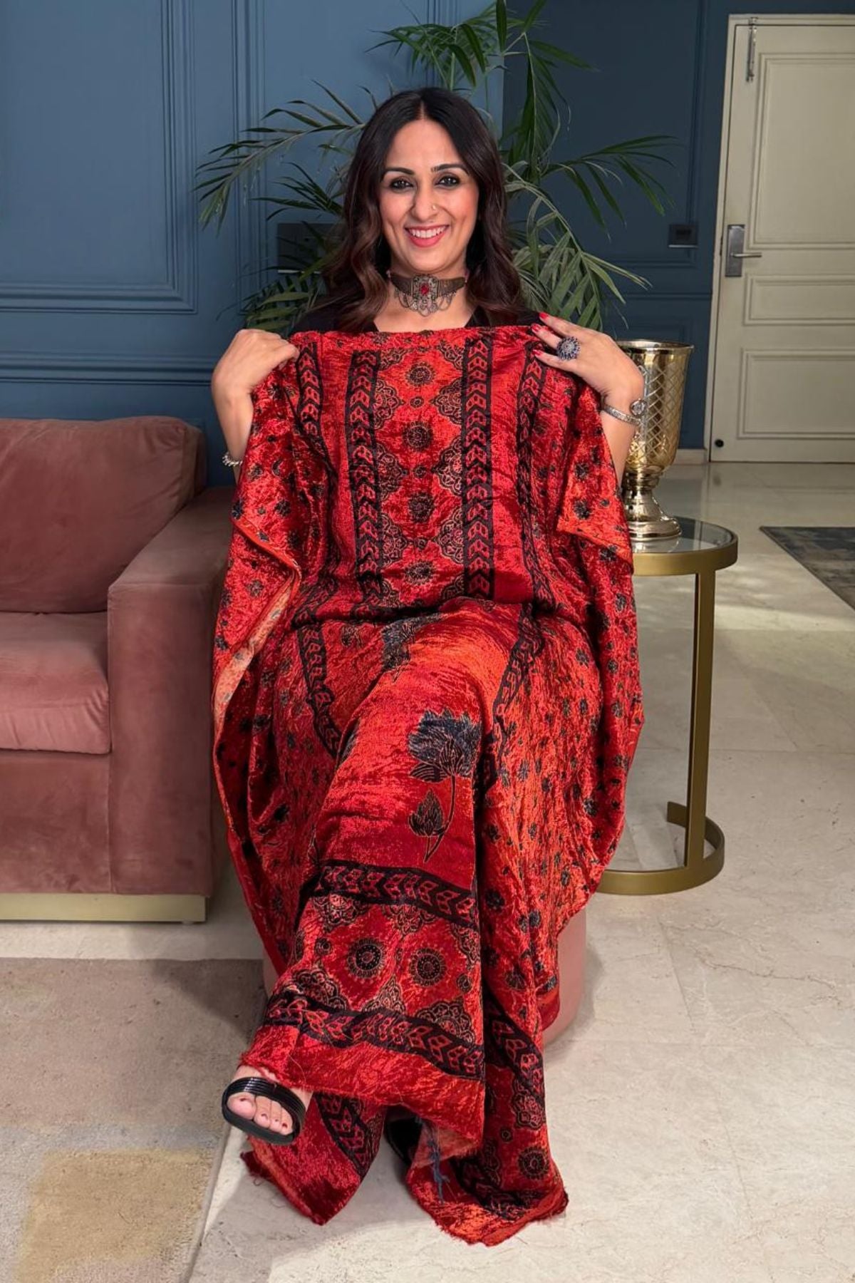 Ajrakh art on velvet (kurta only)